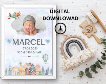Personalisierter Druck zur Geburt eines neuen Babys, personalisiertes Baby-Statistik-Schild, Baby-Jungen-Kinderzimmer, personalisierte Baby-Schilder, Geschenk für frischgebackene Eltern, Neugeborene DIGITALER Download