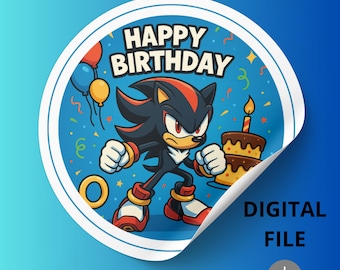 Ausdruckbare Geburtstagsbecher-Aufkleber, Shadow Sonic-Aufkleber, Geburtstagsparty-Aufkleber SVG, Dankes-SVG, Dankes-Geburtstagsaufkleber, Sonic Shadow