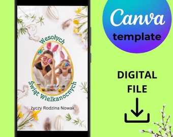 Editierbare Osterkarten Vorlage, Canva Ostern E-Card, mobile Osterkarten Foto, benutzerdefinierte Ostergrußkarte DIY, editierbare Canva Vorlage