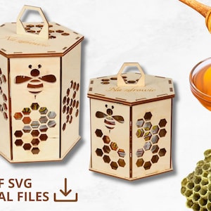 Archivo svg de caja de miel, caja de miel de archivo cortado con láser, archivo láser de caja de abejas, caja de miel con abeja, caja de miel de madera, regalo para los amantes de las abejas