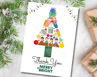 Thank you for making School MERRY & BRIGHT, Gift Card Holder Teacher, Printable Christmas TEACHER Card Holder, Thank You Gift Card holder