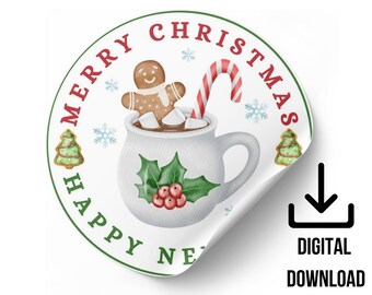 Printable Christmas mug Stickers, holiday sticker, christmas stickers svg, winter svg bundle, happy new year sticker, merry Christmas SVG