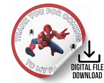 Druckbare Geburtstagsbecher-Aufkleber, Spiderman-Aufkleber. Geburtstagsparty-Aufkleber SVG, Dankeschön-Svg, Dankeschön-Geburtstagsaufkleber, Spiderman SVG