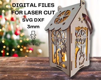 Weihnachtslaterne SVG Laser Cut Dateien, Lasercut Datei & Glowforge SVG Datei, Laterne Laser Cut, Lasercut Kerze Laserschneiden Adventslaterne