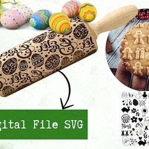 Easter Engraved Rolling Pin Patterns - Dxf & SVG files, digital easter rolling pin, engraved rolling pin, Easter cookie roller