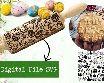 Easter Engraved Rolling Pin Patterns - Dxf & SVG files, digital easter rolling pin, engraved rolling pin, Easter cookie roller
