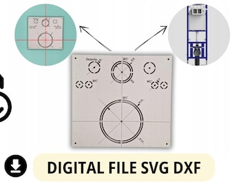 Assembly template for concealed frames, shower taps, Geberit, Digital files concealed frames, SVG files for plumbers, plumbers templates