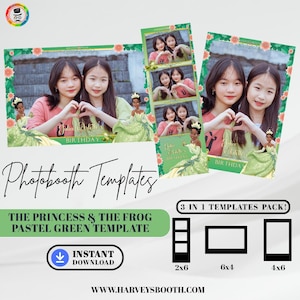 Princess and the Frog Birthday Photobooth Template | Pastel Green 3-in-1 Pack | 2x6, 4x6, 6x4 Instant Download | Kids Party Decoration