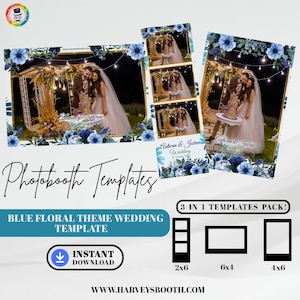 Wedding Photo Booth Photo strip template - Blue Floral Theme