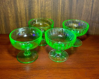 Hazel Atlas Green Depression Glass Sherbet Cups