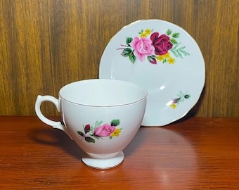 Queen Anne Ridgway England Bone China Pink Red Roses Tea Cup and Saucer