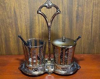 MCM Brass Bar Cup Holder Black/Gold Moroccan Latticework Design Lowball/Rocks