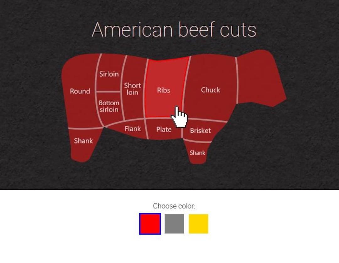 Clickable Map of Beef Cuts. Interactive American Style Beef Cuts for ...