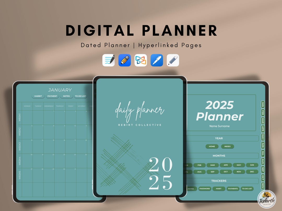 2025 Digital Planner – Hyperlinked Dated iPad Planner Meal Planner ...
