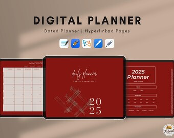 Digital Planner 2025 |  Dated  Planner Monthly, Weekly, Daily Hyperlinked Planner | Meal, Habbit, Schedule Planner