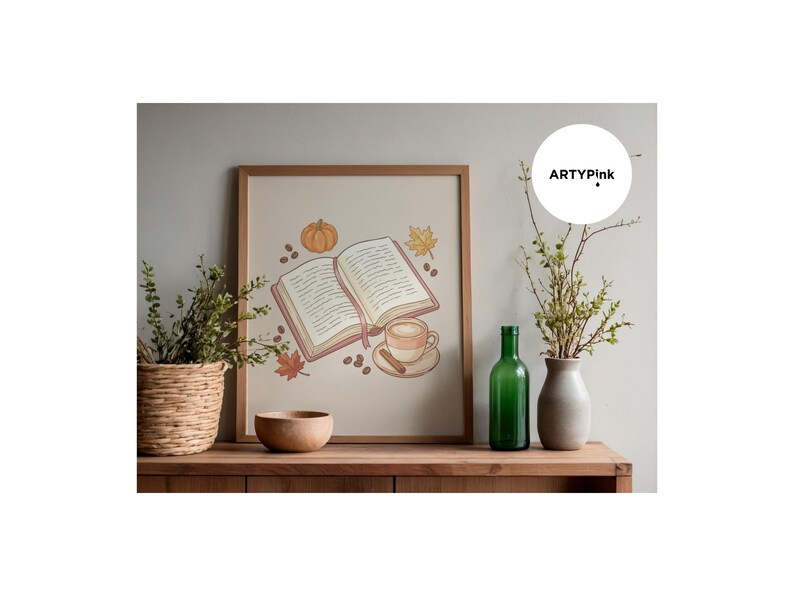 Watercolour Book Coffee Print | Cosy Autumn Reading Nook Wall Art image 3