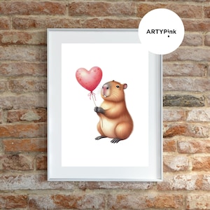 Capybara Heart Balloon Print, Capybara Gifts, Capybara Watercolour Art, Capybara Wall Art, Capybara Poster, Capybara Lover