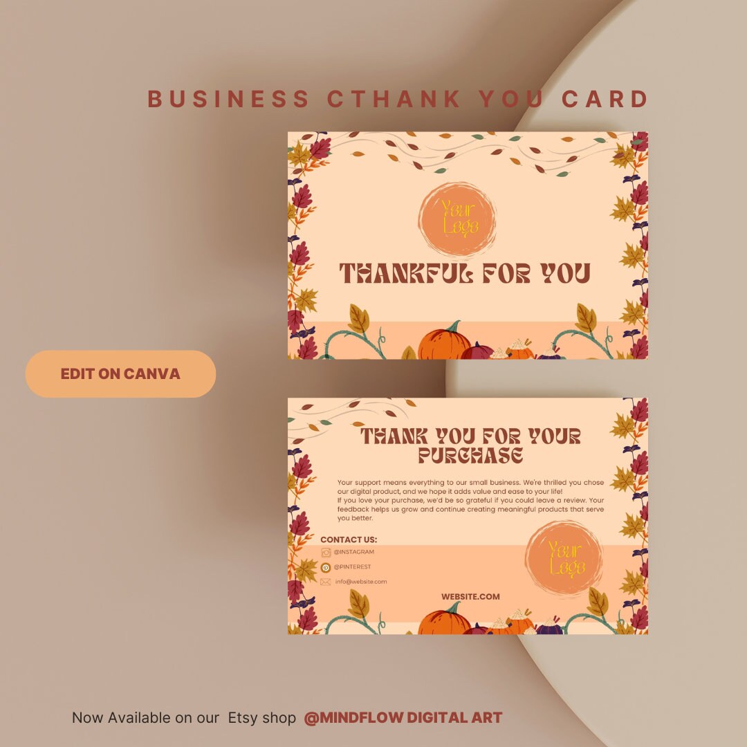 Editable Business Thank You Card, Pumpkin, Thank You Card Template ...
