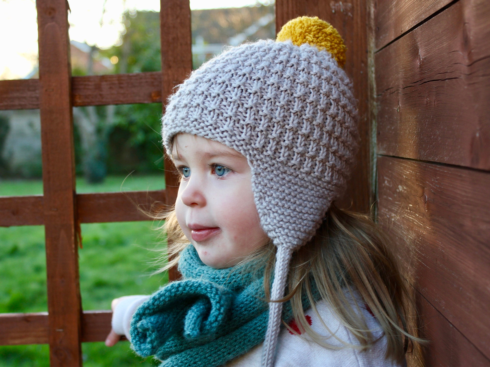 Baby Hat Knitting Pattern With Pompom, Child Earflap Hat With Ties