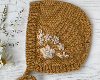 PDF Knitting Pattern Embroidered Baby Bonnet, KENSI