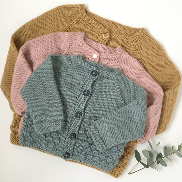 Modèle de tricot de cardigan pour bébé, modèle PDF de cardigan au point bulle