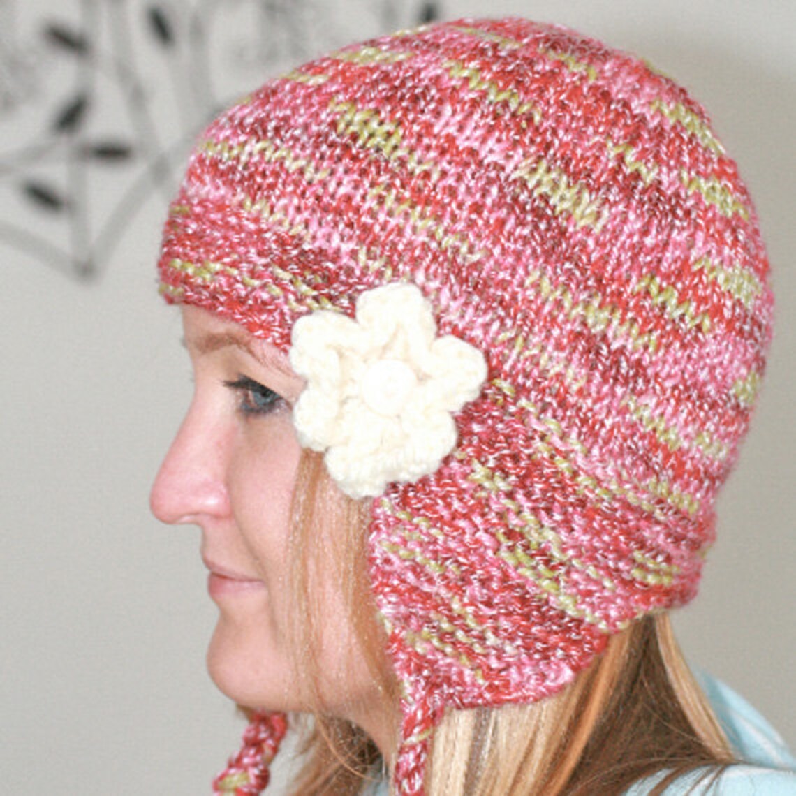 PDF Knitting Pattern for Earflap Hat With Flower FREYA Etsy