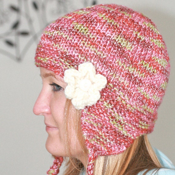 PDF Knitting Pattern for Earflap Hat With Flower - FREYA - Etsy