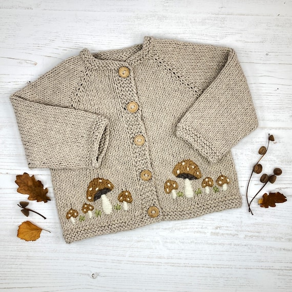 PDF Knitting Pattern, Toadstools Embroidered Cardigan with Video Tutorials