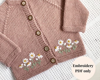 Modèle PDF de broderie marguerite à la main pour cardigan pour bébé et tout-petit