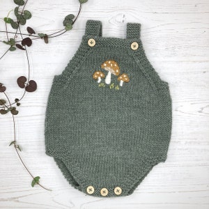 PDF Knitting Pattern, Romper with Toadstool Embroidery, Embroidered Romper Pattern with Video Tutorial