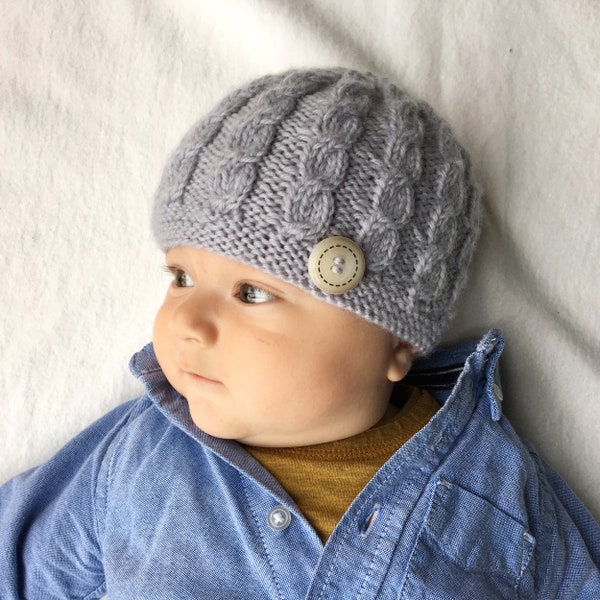 Baby Hat Knitting Pattern, Toddler Hat Pattern with Cables, Baby Beanie PDF Knit Pattern HARPER