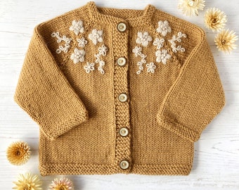 PDF Knitting Pattern, Embroidered Cardigan for Baby or Toddler, KENSI