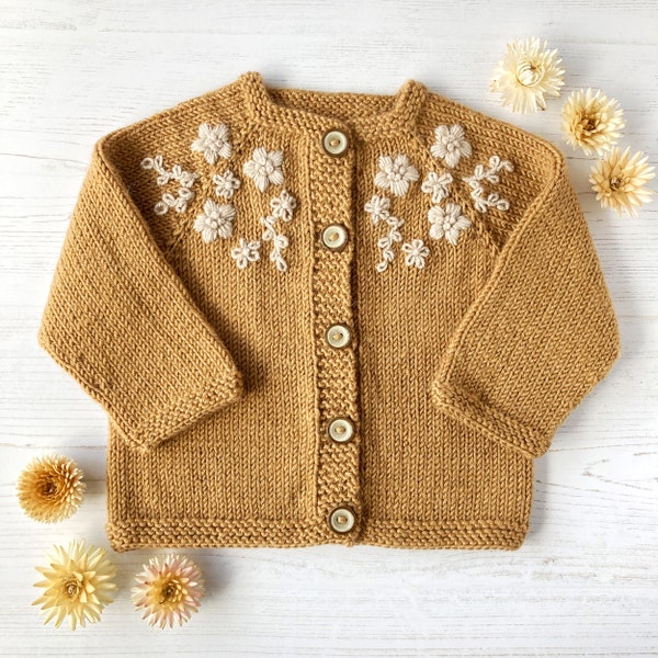 PDF Knitting Pattern, Embroidered Cardigan for Baby or Toddler, KENSI