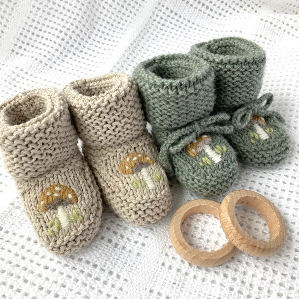 PDF Strickanleitung für Baby Booties mit Fliegenpilz-Stickerei