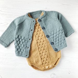 PDF Knitting Pattern Bubble Stitch Romper and Cardigan