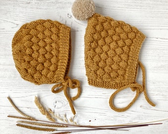 PDF Knitting Pattern Bundle, Baby Bonnet and Pixie Hat in Bubble Stitch