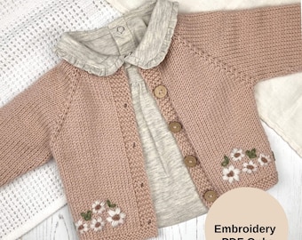 Simple Flowers Embroidery PDF Pattern for Baby and Toddler Cardigans