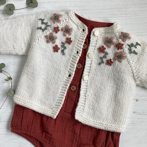 PDF Knitting Pattern, Embroidered Cardigan for Baby or Toddler, KENSI