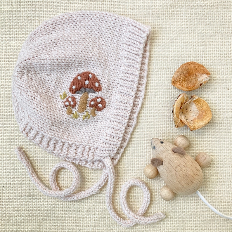 Embroidered Toadstools PDF Knitting Pattern Embroidered Toadstools Baby Bonnet With Video ...