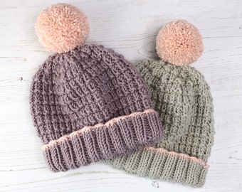 Easy Hat Knitting Pattern - Aran Weight Yarn -Toddler to Adult Sizes -  ALEXIS