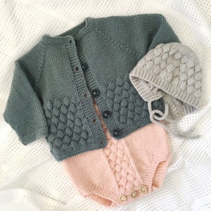 PDF Knitting Pattern Bubble Stitch Cardigan Romper Bonnet & - Etsy