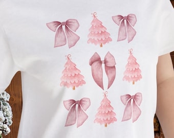 T-shirt roze kerstboom: T-shirt feestelijke feestdagen