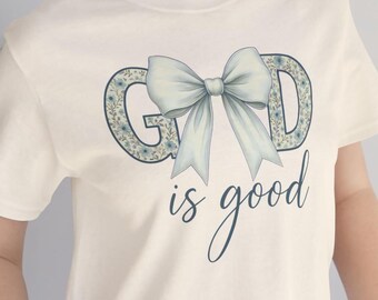 Floral Gott ist gut T-Shirt: Christian Glaube T-Shirt mit Schleife