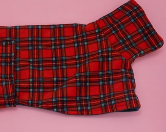 Fleece Greyhound Red Tartan/ Greyhound clothes/ Iggy Fleece coat/ Galgo fleece coat/ Fleece dog coat with belt/ Dog Christmas Coat