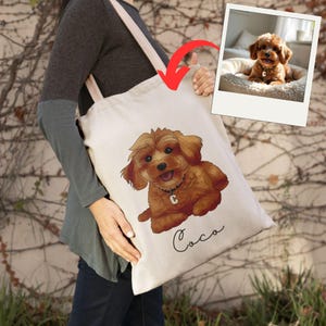 Custom Pet Photo to Cartoon Drawing Tote Bag | Dogs Cats Pets Drawing Personalized Portrait Tote Bag
