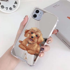 ペットの漫画を描くカスタム写真 シルバーミラー iPhone ケース | 犬 猫 子犬 子猫 iPhone 14 15 16 Pro Max Samsung S21 S30