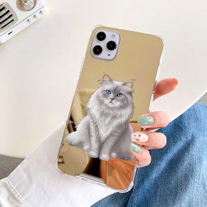 Custom Photo to Pet Cartoon Drawing Gold Mirror iPhone Case | Dogs Cats Puppy Kitten iPhone 14 15 16 Pro Max Samsung S21 S30