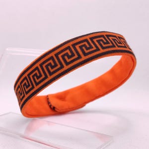 Meander Katzenhalsband, Bequem, Griechisches Schlüssel Muster, Leicht, Stoff, Weich, Alt gemustert, Anatolisch, Orientalisch, geknöpft, Orange
