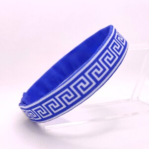 Meander Katzenhalsband, Blau, griechischer Schlüssel, griechisches Muster, Altes Muster, Bequemes Halsband, Weich, Stoff, Designer