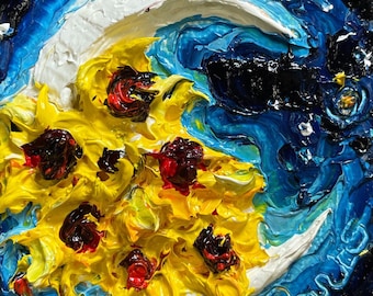 Sunflower Harvest Moon  2x2 Original Impasto Oil Painting by Paris Wyatt Llanso